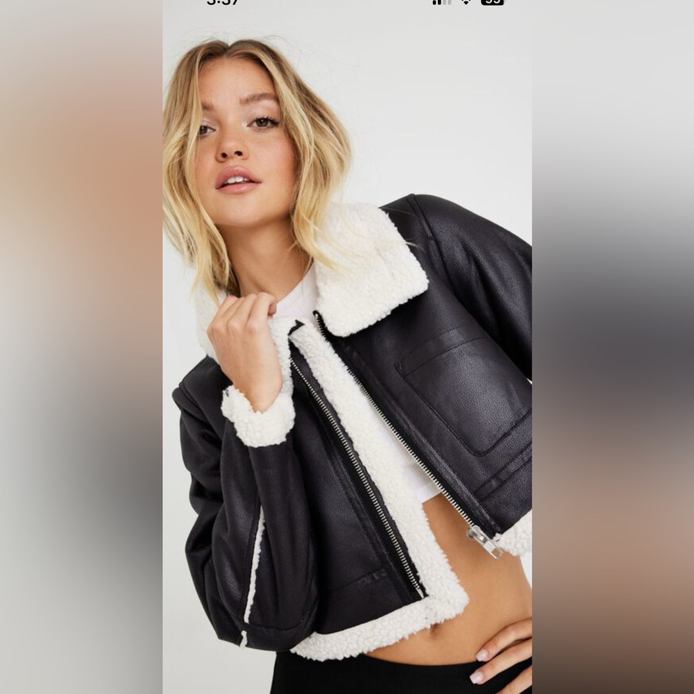 cropped sherpa lined aviator jacket